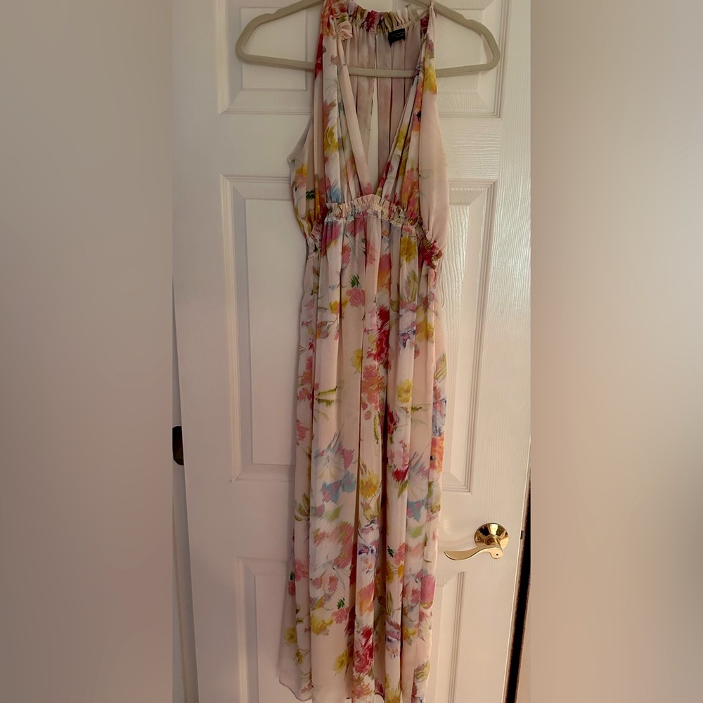 Zara multicolor chiffon halter dress, large keyhole back